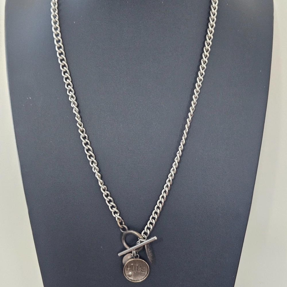 Plunder Two Tone Metal Necklace Hope Charm Toggle Clasp 20"